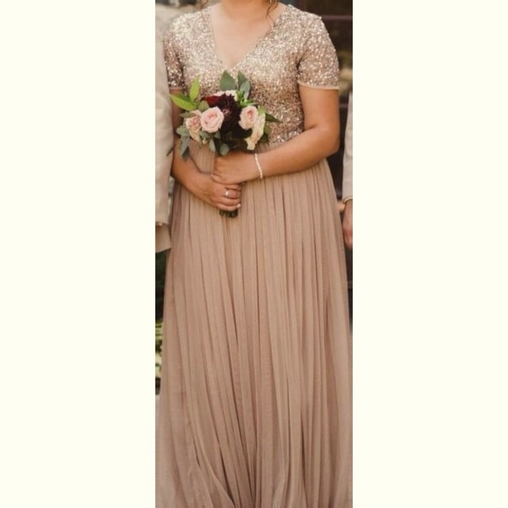 Sequin Top Tulle Skirt Long Formal Dress